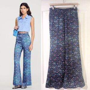 Sandro | Donelo Satin Floral Print Flare Pants In Purple/Blue